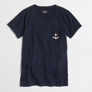 J. Crew Gold Embroidered Anchor Pocket Tee